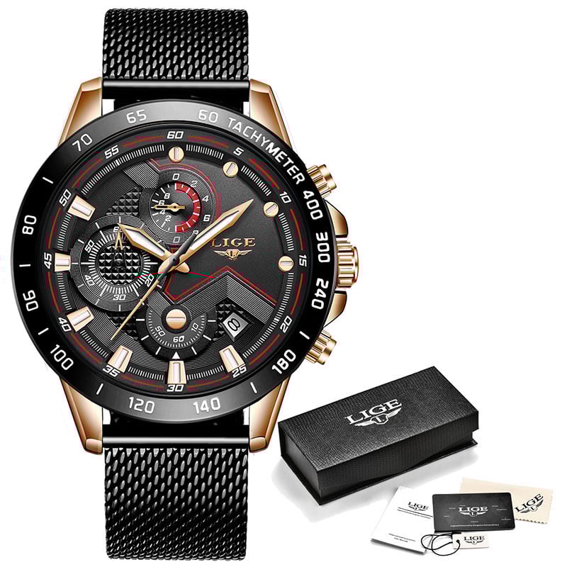 Relógio Masculino Lige Esportivo com Pulseira Mesh em Aço