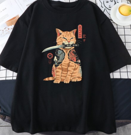 Camiseta Oversized Gato Samurai