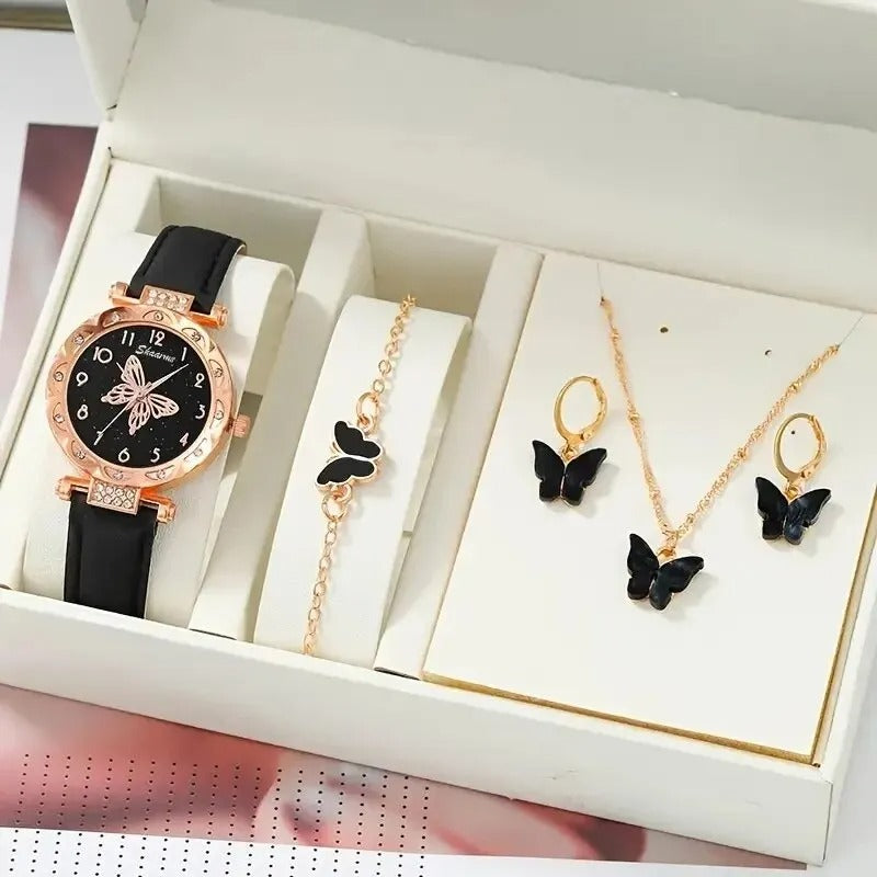 Kit Relógio Feminino com Borboleta