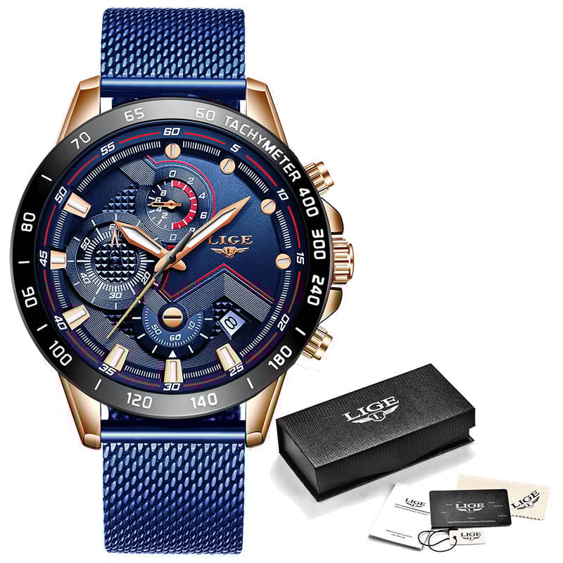 Relógio Masculino Lige Esportivo com Pulseira Mesh em Aço